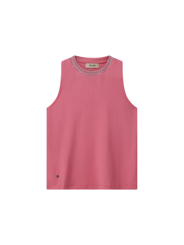 Fari jersey top is a sleeveless regular fit. Created from luxurious viscose, it has a regular silhouette with lurex details encircling the neckline. 