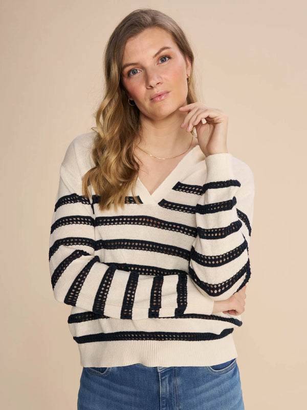 From MosMosh this stripe Rora new Spring sweater. Sophisticated and casual sweater available RedVelvet clothing for women. Timeless classic style with a little twist