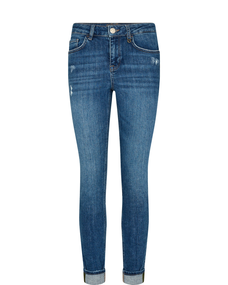 Mos Mosh Vice Alvera Jeans slim leg high waist with destroyed details at the front. very flattering jeans front