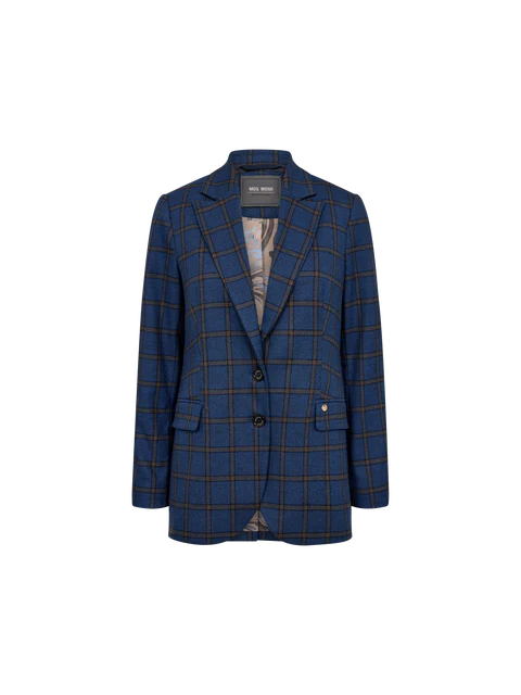 from Mos Mosh, Elegant check blazer, tailored in a relaxed, elongated silhouette. Featuring double-button closure, rounded hem, and flap pockets. Versatile enough to elevate any jeans-and-tee outfit with effortless style. Front View