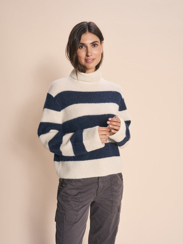 Aidy Thora stripe rollneck in cream and navy