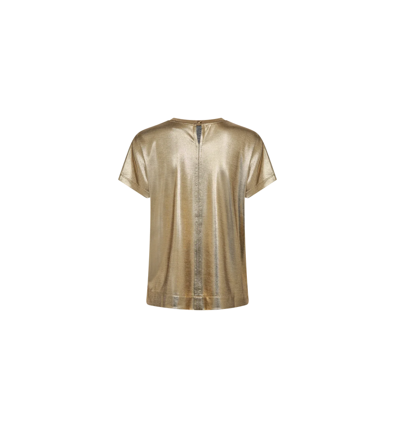 mosmosh Nivola foil tee  shiny gold  short sleeve top round neck.  Looser fit. dressy sohysticated style. Back