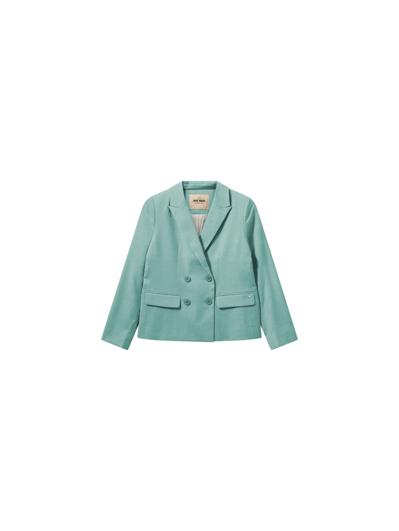 Red velvet clothing for women is presenting From Collection MosMosh Canada the lulu chloe blazer is a double breasted blazer. For a casual workwear look, this light weight blazer will add a touch of sophistication. front view