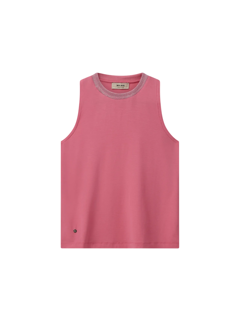 Fari jersey top is a sleeveless regular fit. Created from luxurious viscose, it has a regular silhouette with lurex details encircling the neckline. 