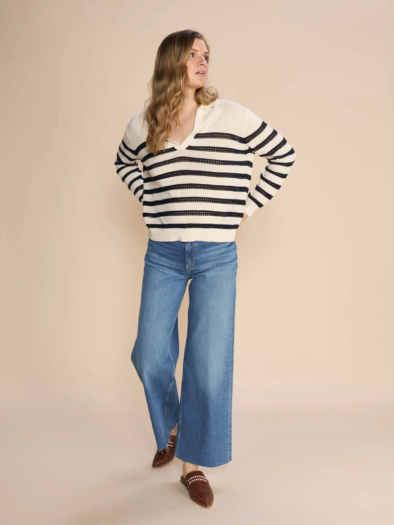 Mosmosh rora stripe sweater linen and cotton. Sophisticated style perfect for every Spring Summer occasion. Casual workwear.